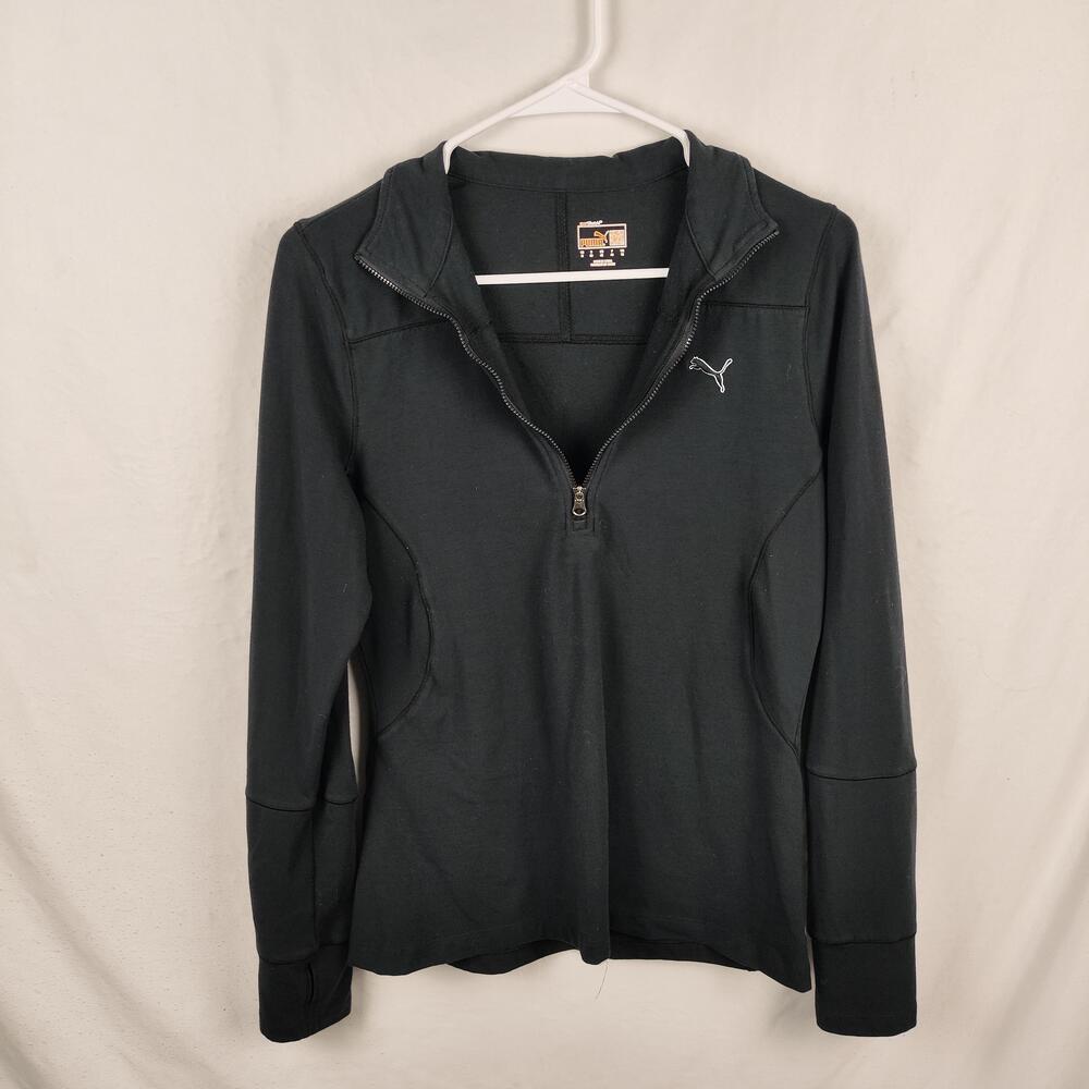 Puma Pullover Womens Medium Black 1/4 Zip Mock Neck Long Sleeve CELL Athletic